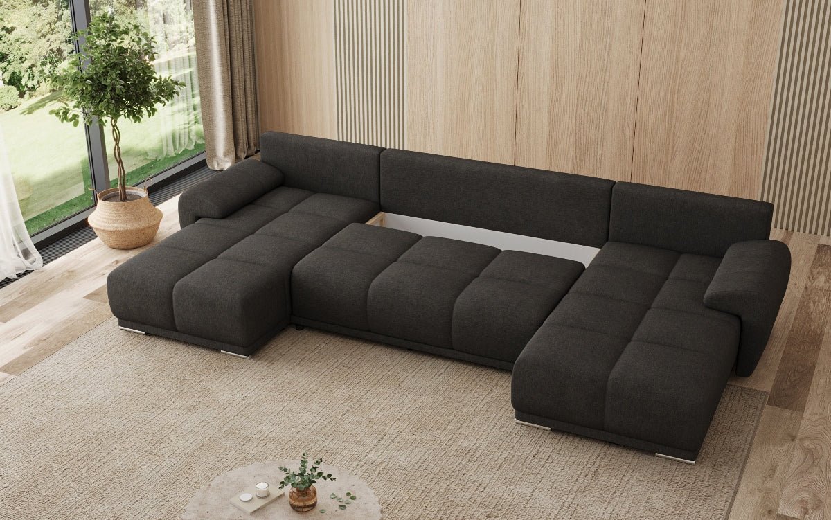 Designer Sofa Leni U mit Schlaf- und Klappfunktion in Stoff