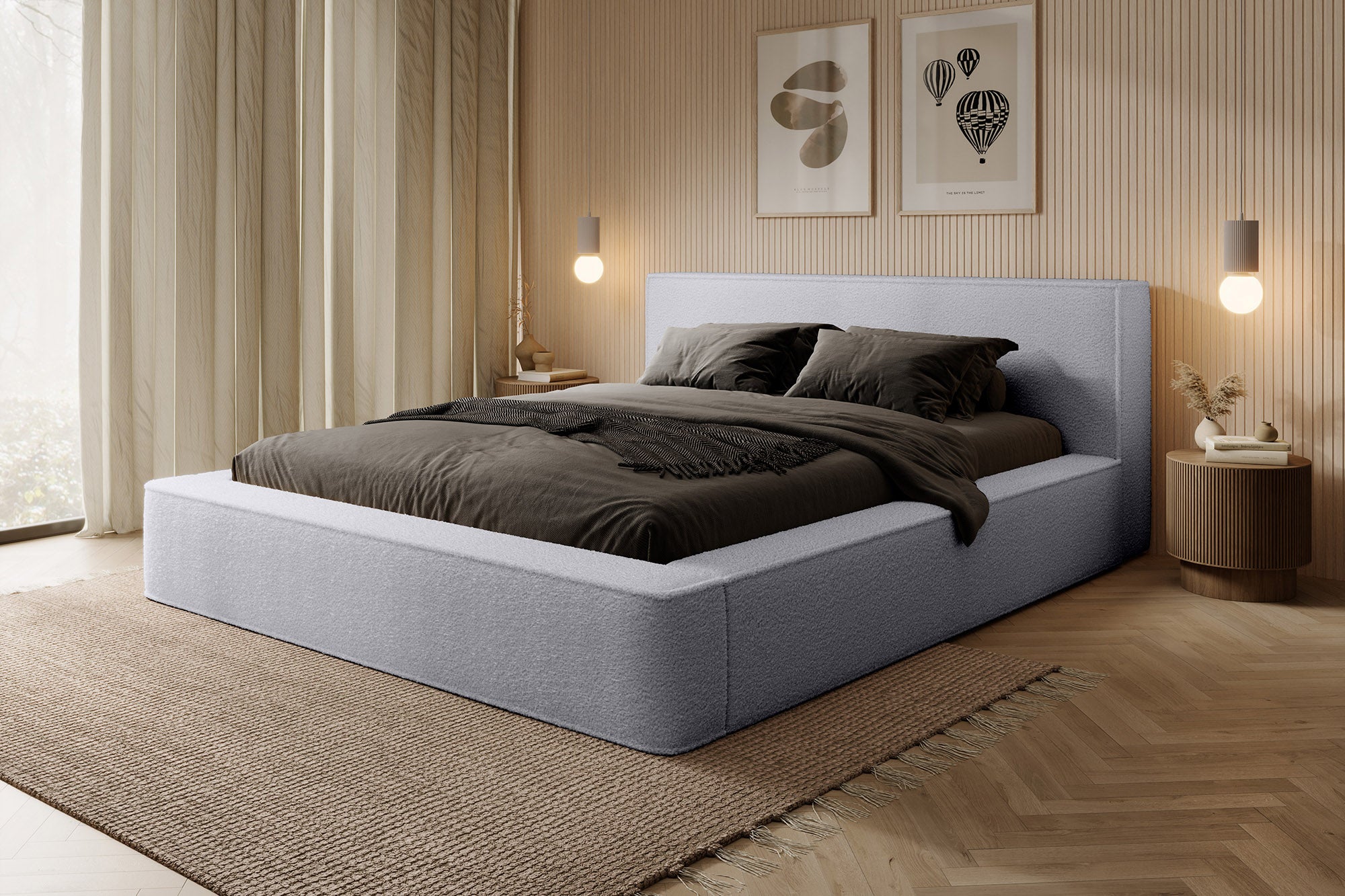 Designer Polsterbett Alma Bouclé mit Stauraum