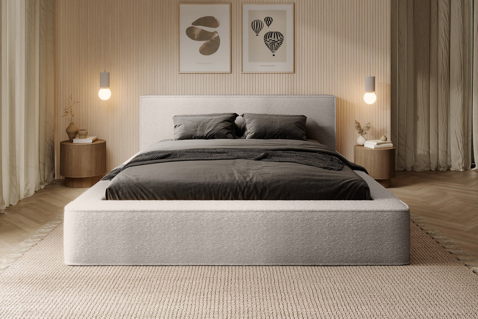Designer Polsterbett Alma Bouclé mit Stauraum