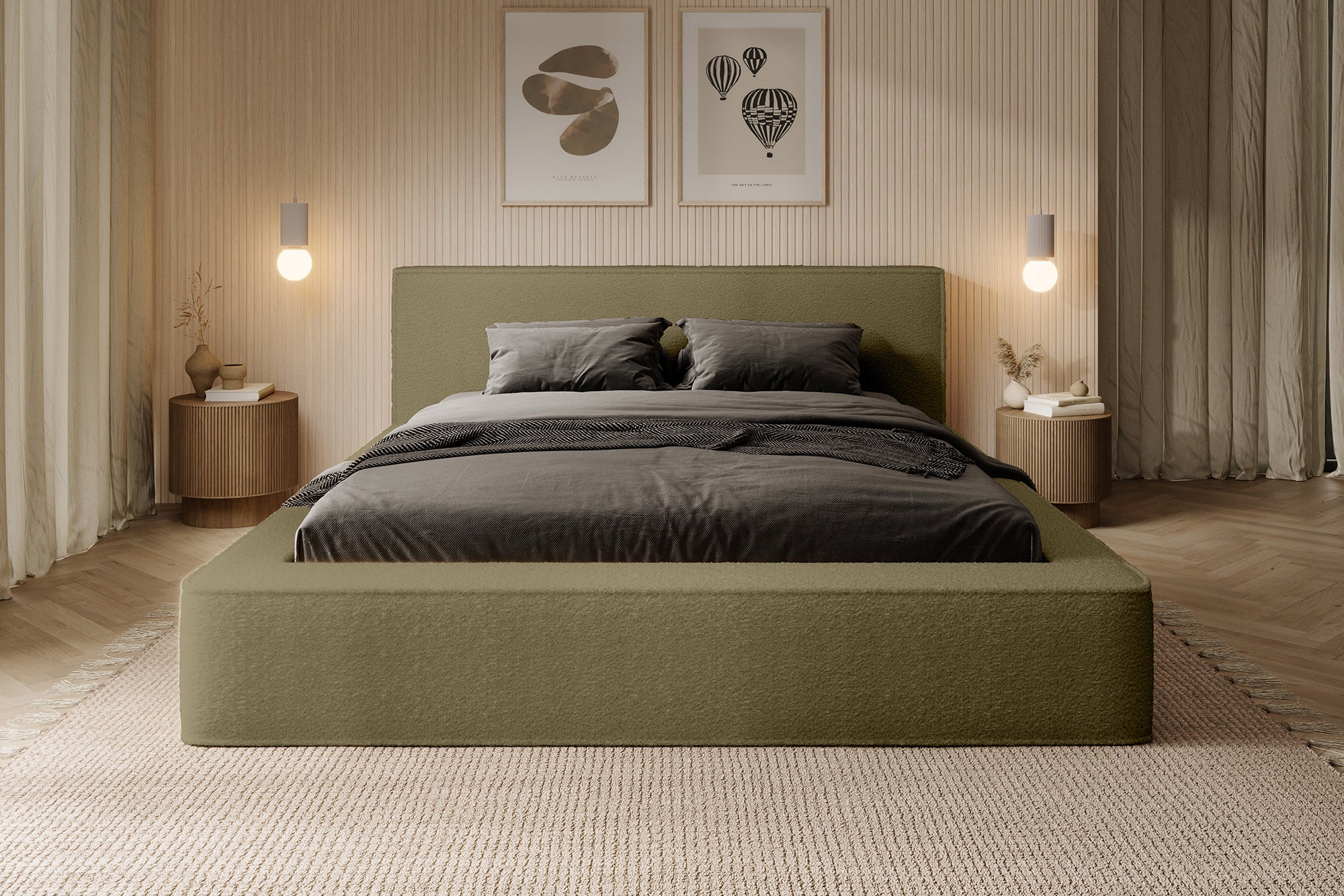 Designer Polsterbett Alma Bouclé mit Stauraum