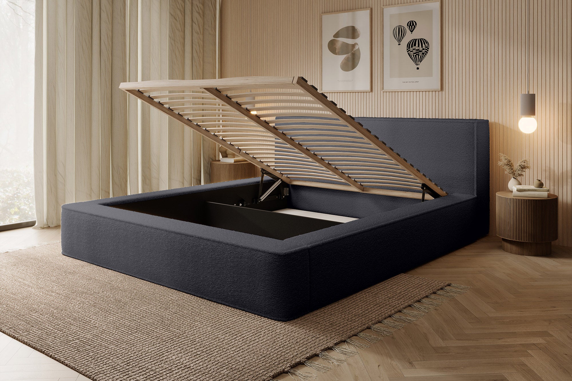 Designer Polsterbett Alma Bouclé mit Stauraum