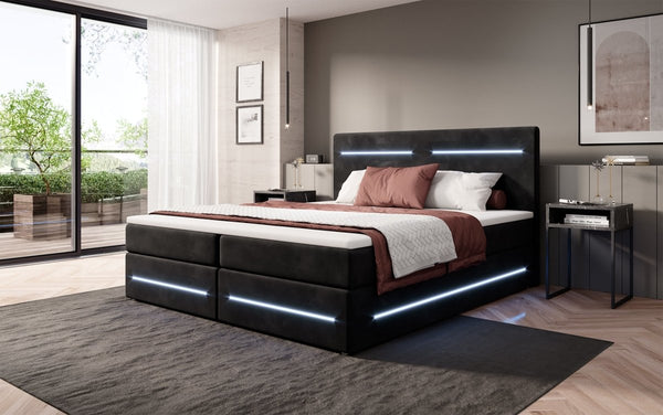 Boxspringbett Lara mit Stauraum und LED (Samt)