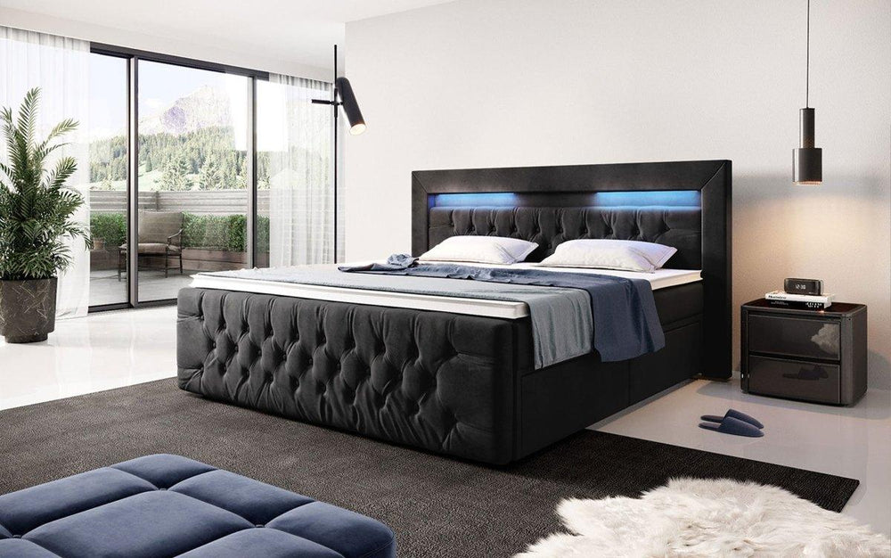 Boxspringbett Menzogna mit LED und Stauraum (2 Schubladen)