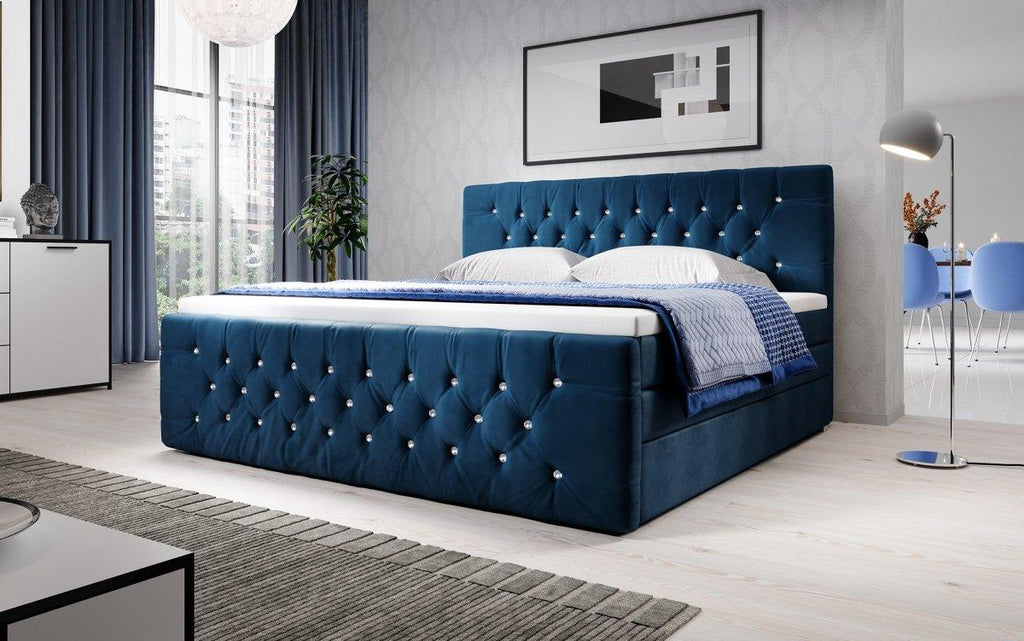 OUTLET - Boxspringbett Nobile mit Strass und Stauraum