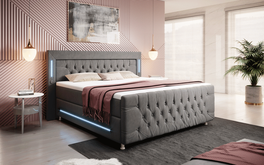Boxspringbett Paradise mit LED, USB und Füßen