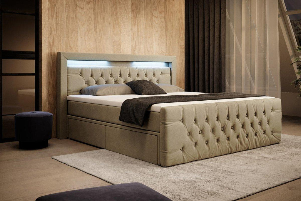 Boxspringbett Sera mit LED und Stauraum (4 Schubladen)