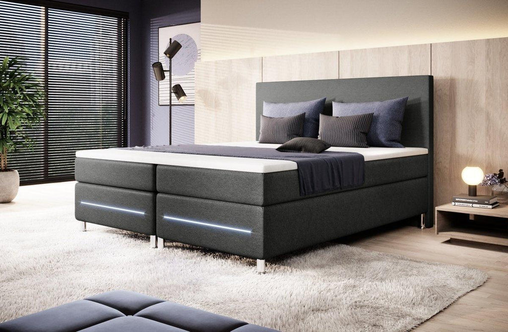 Boxspringbett Simple mit LED in Stoff