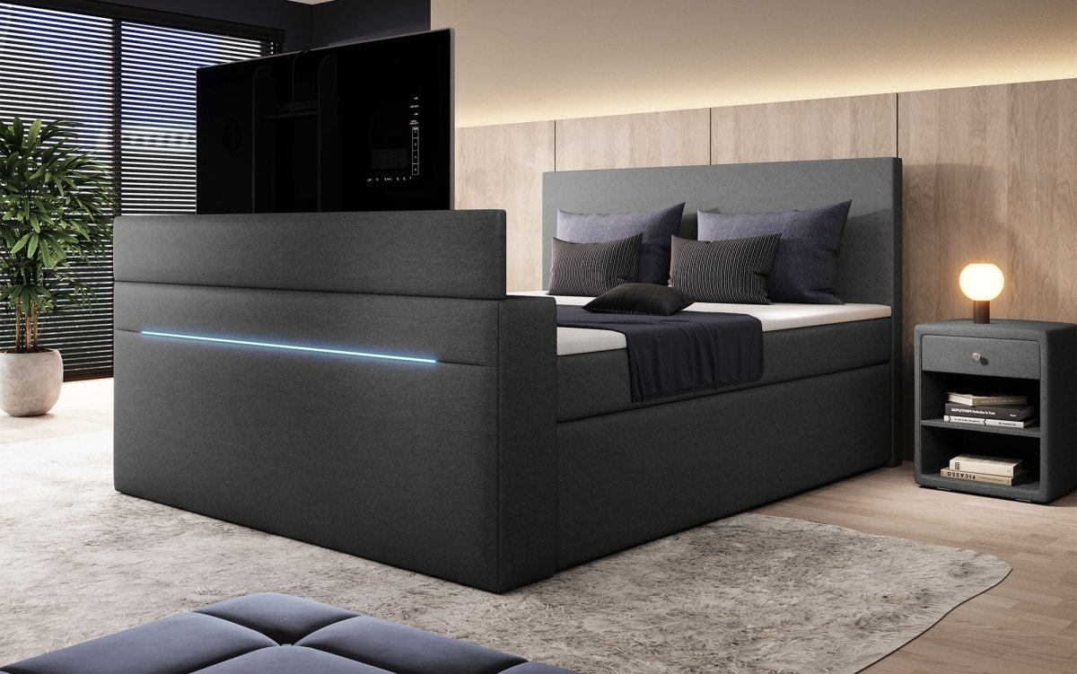 Boxspringbett Simple mit TV Lift und LED - Luxusbetten24