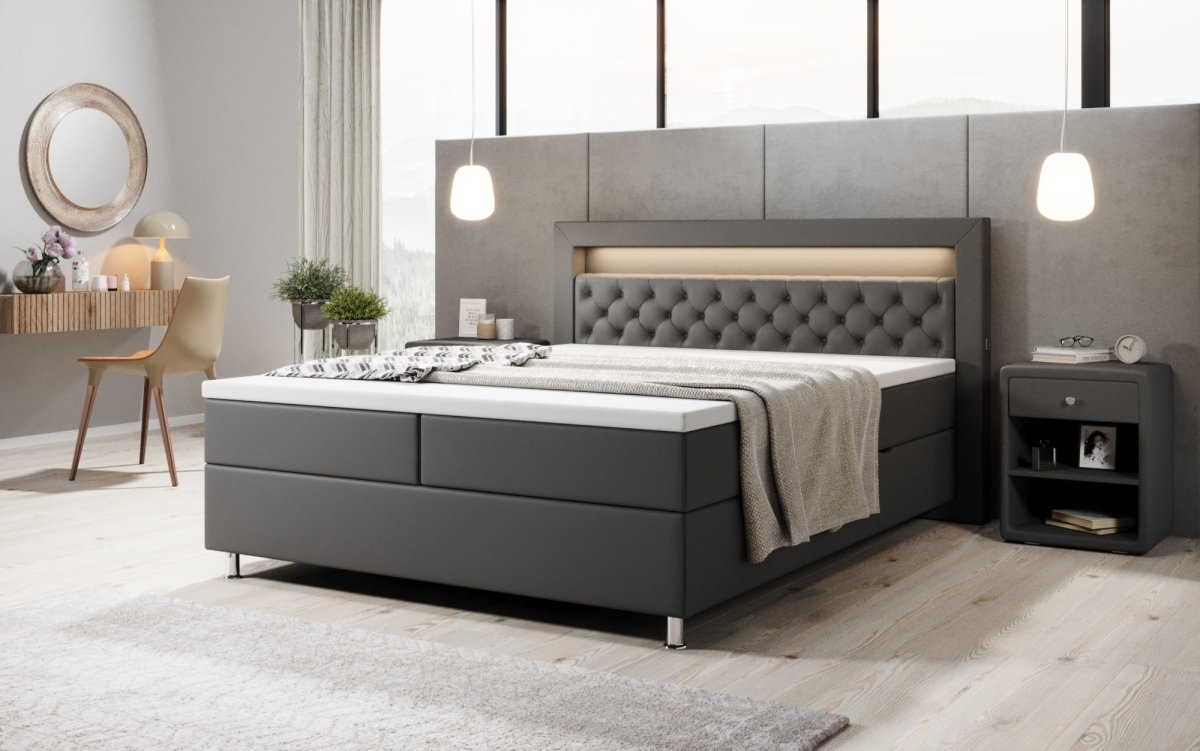 Boxspringbett Tesero mit USB, RGB und Stauraum - Luxusbetten24