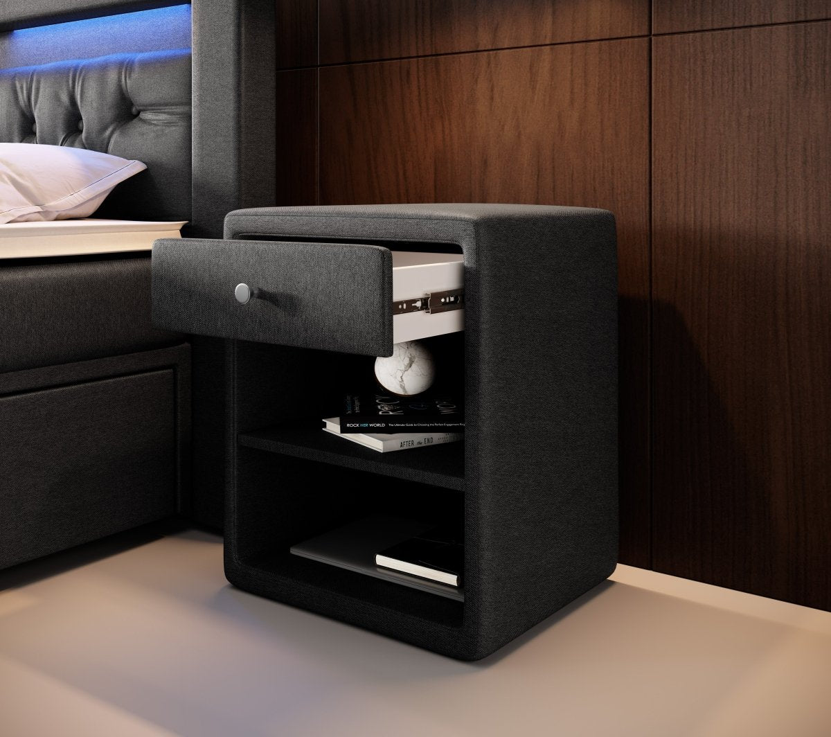 Designer Nachttisch Felia (Stoff) - Luxusbetten24