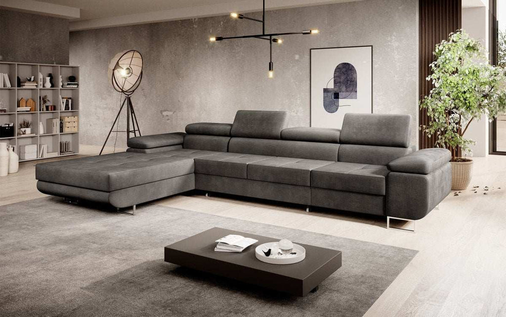 Designer Ecksofa Calvera Maxi mit Schlaf- und Klappfunktion in Samt