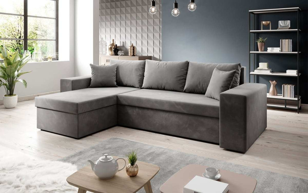 Designer Ecksofa Denver Samt mit Schlaf- und Klappfunktion