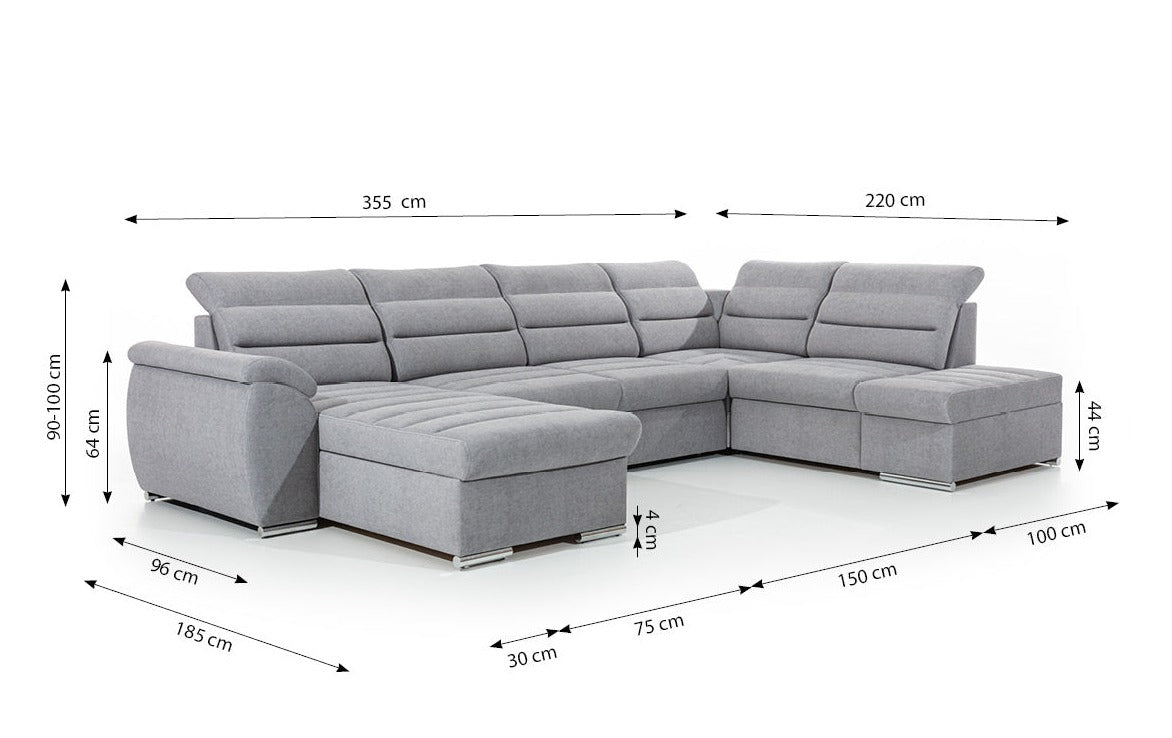 Designer Sofa Indigo mit Schlaf- und Klappfunktion - Luxusbetten24