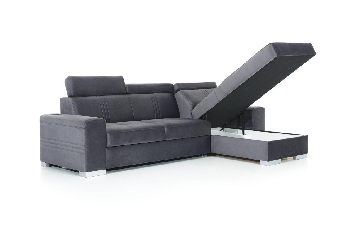 Designer Sofa Leandro Mini mit USB, Schlaf- und Klappfunktion - Luxusbetten24