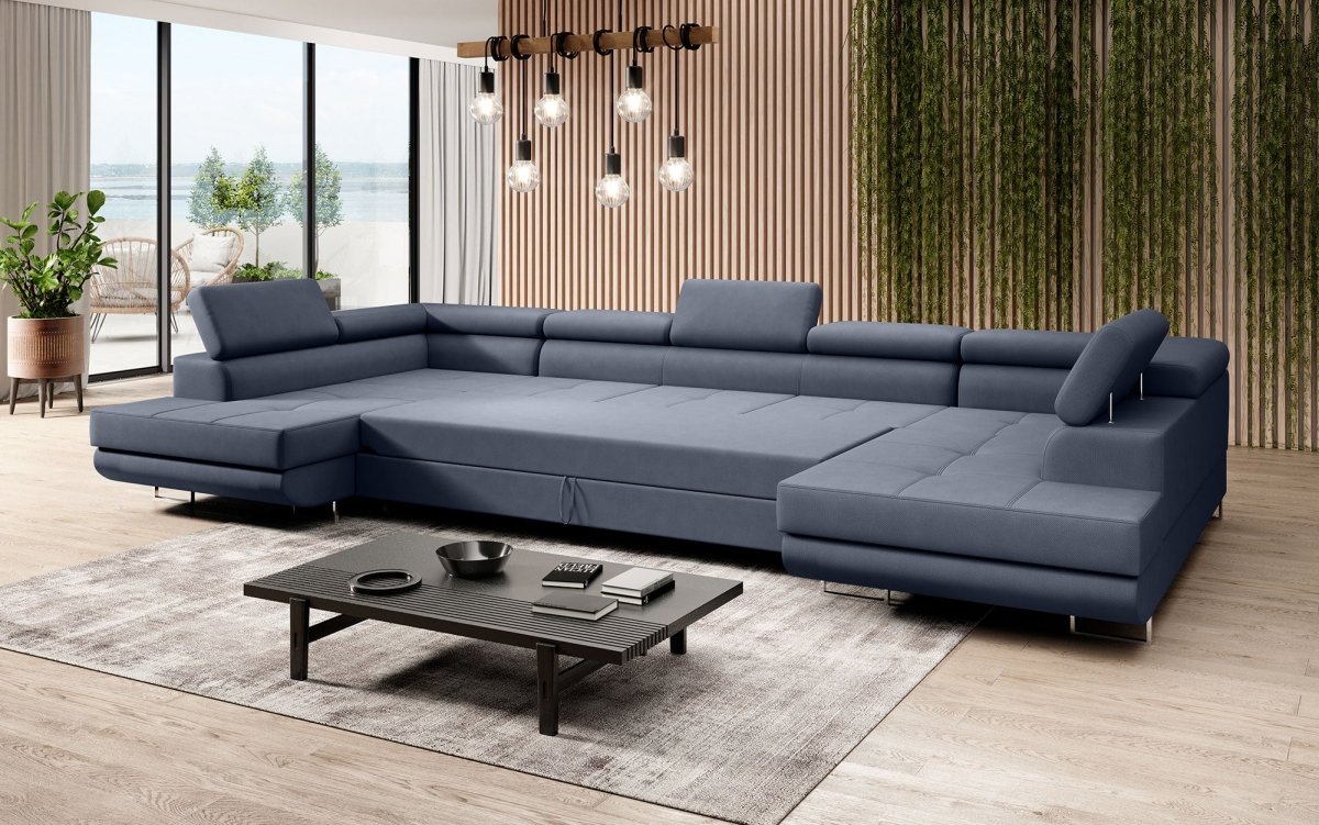 Designer Sofa Positano mit Schlaf- und Klappfunktion (Stoff) - Luxusbetten24