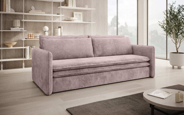 Designer Sofa Tilo Slim mit Schlaf- und Klappfunktion aus Cord